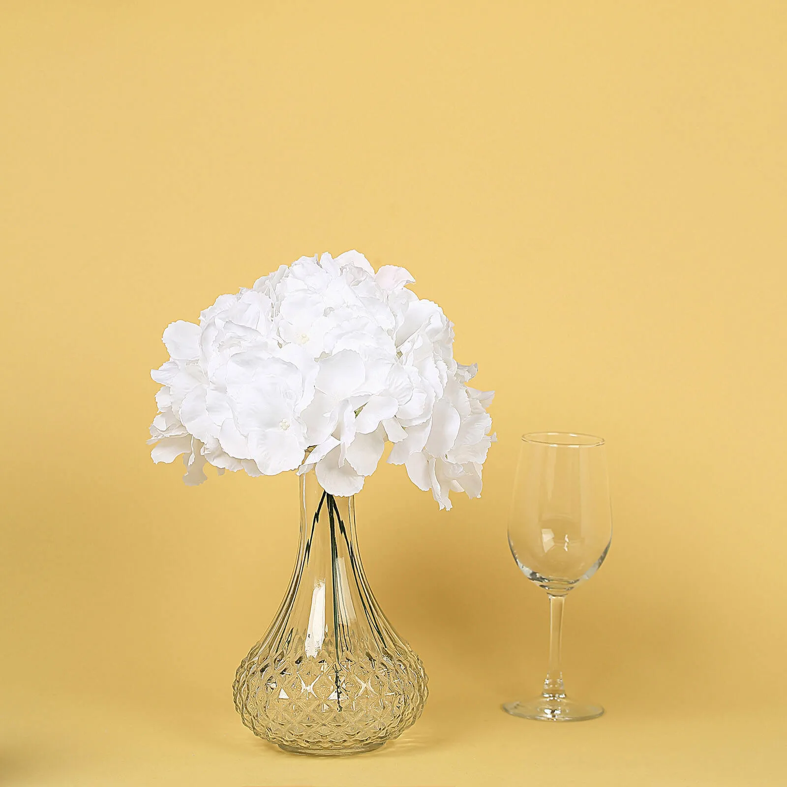10 Flower Head and Stems White Artificial Satin Hydrangeas, DIY Arrangement