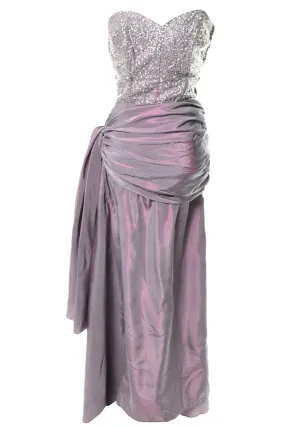 1940s Vintage Irridescent Purple Evening Gown Sequined Bodice Side Swag 1940s Vintage Irridescent Purple Evening Gown Sequined Bodice Side Swag