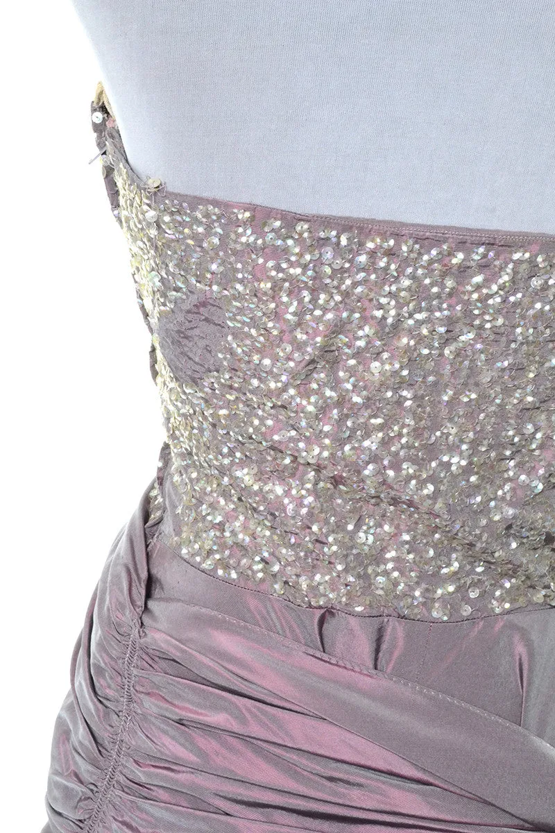 1940s Vintage Irridescent Purple Evening Gown Sequined Bodice Side Swag