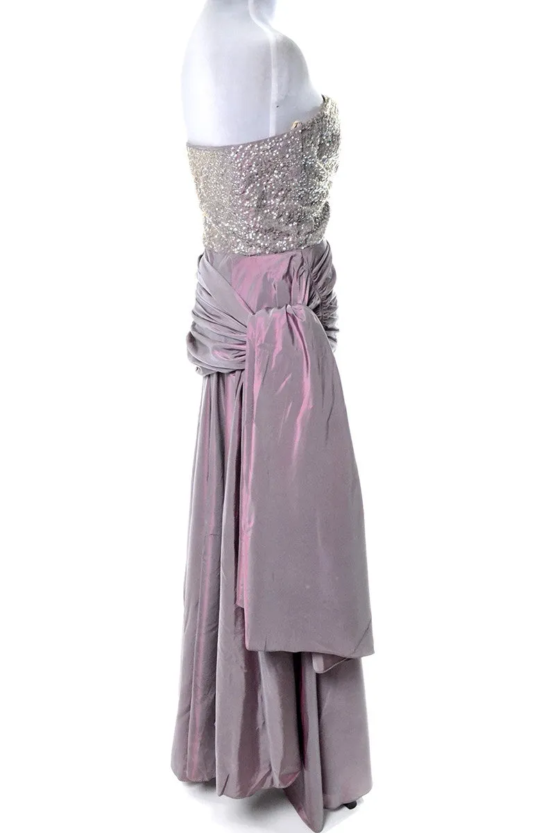 1940s Vintage Irridescent Purple Evening Gown Sequined Bodice Side Swag