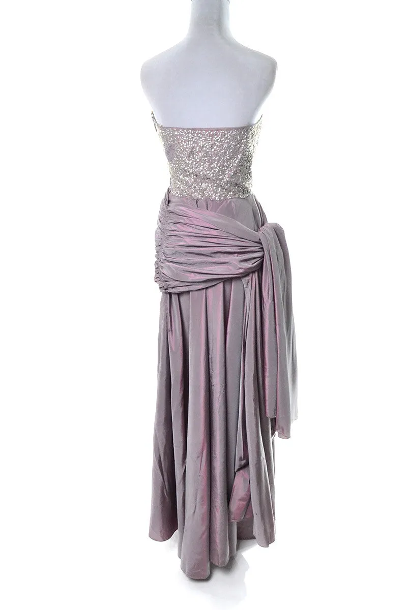 1940s Vintage Irridescent Purple Evening Gown Sequined Bodice Side Swag