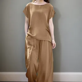 2 Pcs Women's Short Sleeve Solid Color Pants Set 2XL 425755 2 Pcs Women's Short Sleeve Solid Color Pants Set 2XL 425755
