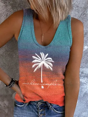 2024 Gradient Coconut Tree Knitted Camis Top for Women 2024 Gradient Coconut Tree Knitted Camis Top for Women