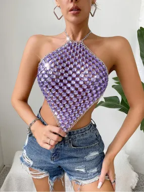2024 Purple Metal Chain Halter Rave Tank Top 2024 Purple Metal Chain Halter Rave Tank Top