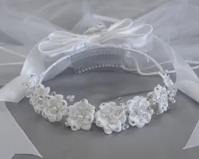 24" veil with satin flowers, beads, pearls & rhinestones 24" veil with satin flowers, beads, pearls & rhinestones