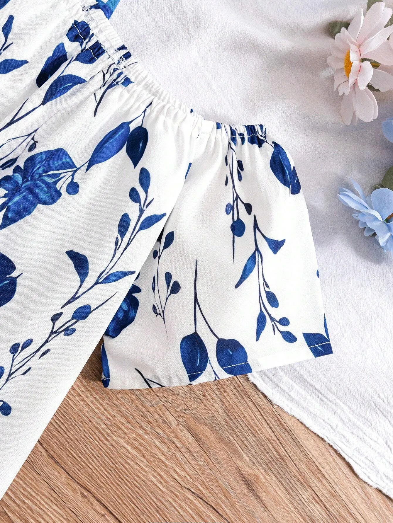 2pcs Girls' Holiday Woven Plaid Floral Printed Dresses, Spring/Summer