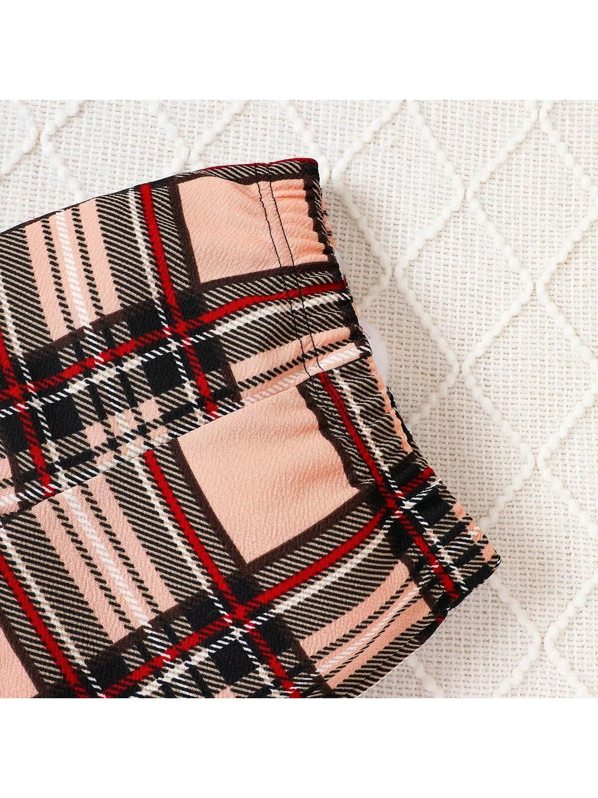 2pcs Girls' Knitted Long Sleeve Undershirt   Plaid Flared Pants Casual Set, Autumn & Winter