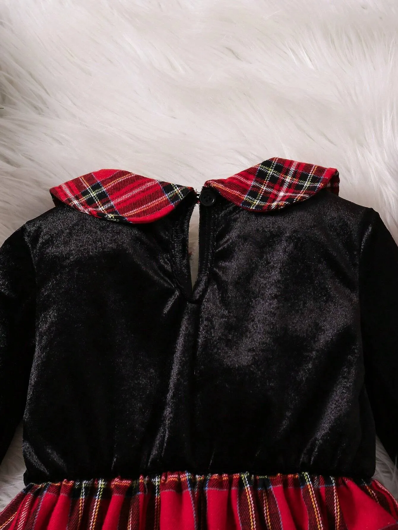 2pcs Young Girl' Casual Christmas Velvet Splice Plaid Pinafore Dress   Plaid Beret Hat Set, Suitable For Christmas Party, Casual Wear, And Layering With Coats