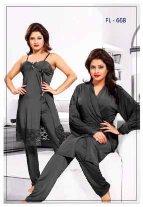 3 Pcs FL-668 - Black Flourish Exclusive Bridal Nighty Set Collection 3 Pcs FL-668 - Black Flourish Exclusive Bridal Nighty Set Collection