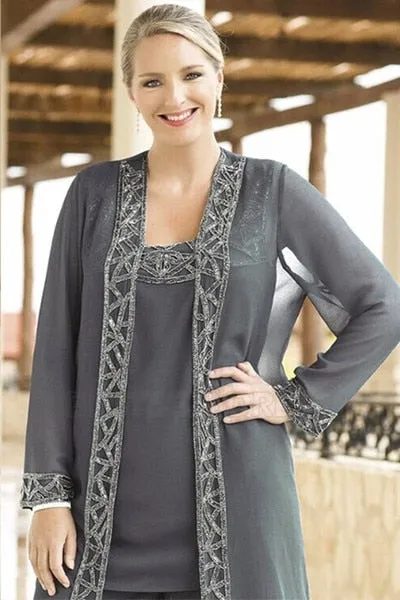 3 Pieces Elegant Sequined Mother Of The Bride Pant Suits With Jackets