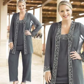 3 Pieces Elegant Sequined Mother Of The Bride Pant Suits With Jackets 3 Pieces Elegant Sequined Mother Of The Bride Pant Suits With Jackets