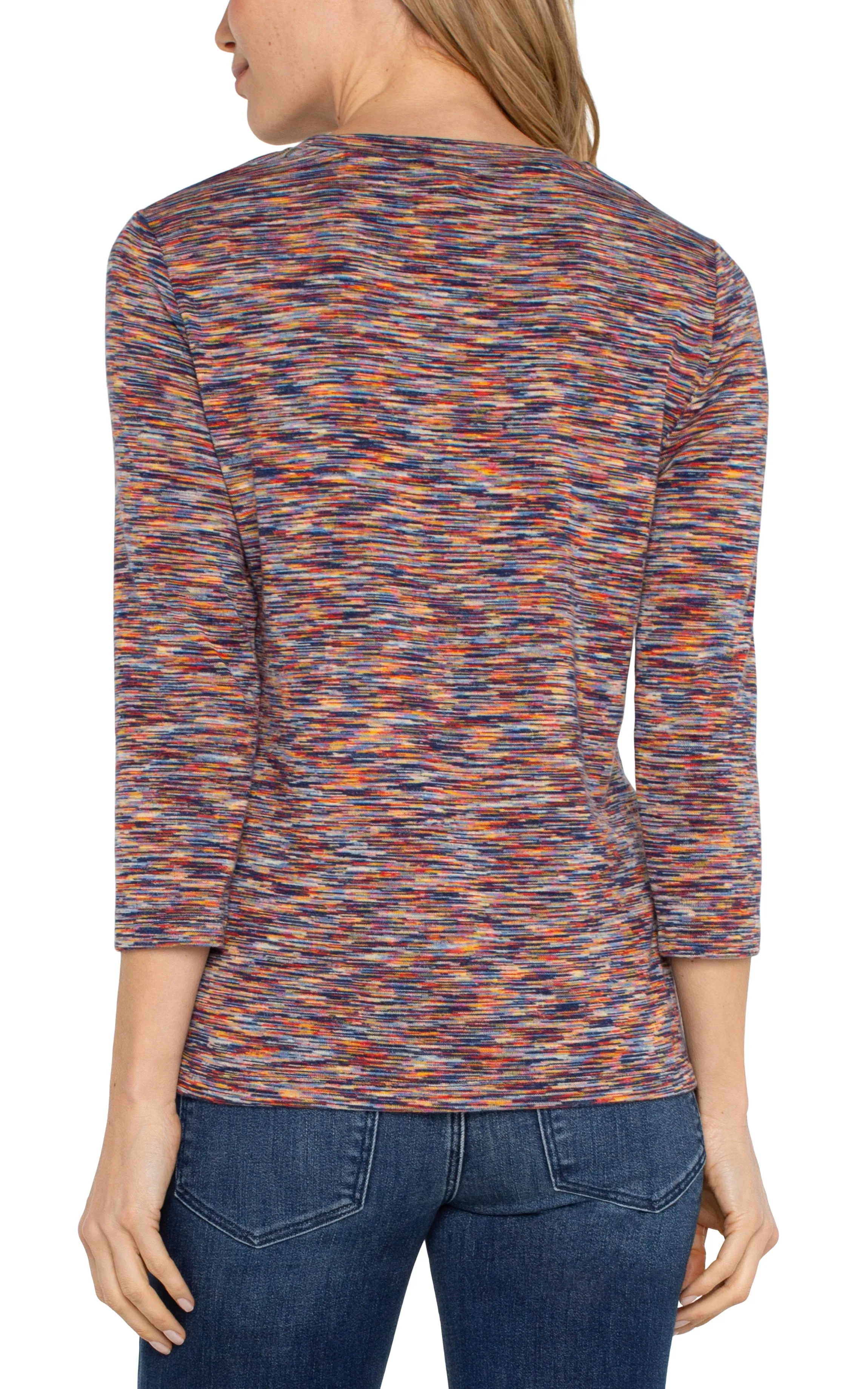 3/4 SLEEVE KNIT TOP WITH ASYMMETRIC TIE DETAIL