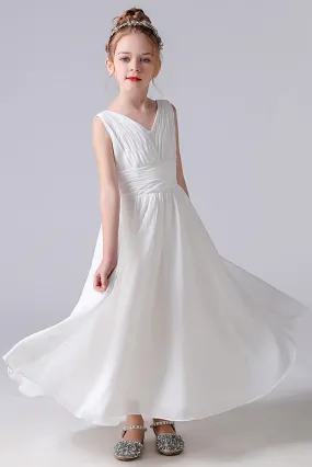 A-Line V-Neck Sleeveless Flower Girl Dress With Pleats A-Line V-Neck Sleeveless Flower Girl Dress With Pleats