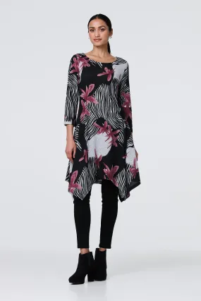 Abstract Print Hanky Hem Knee Length Dress Abstract Print Hanky Hem Knee Length Dress