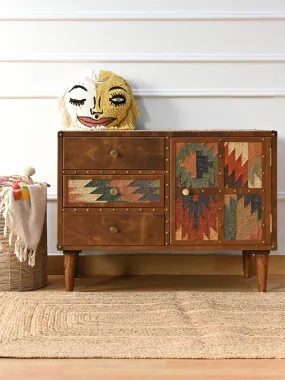 ACCENT CHEST OF DRAWERS - KILIM AND LEATHER ACCENT CHEST OF DRAWERS - KILIM AND LEATHER