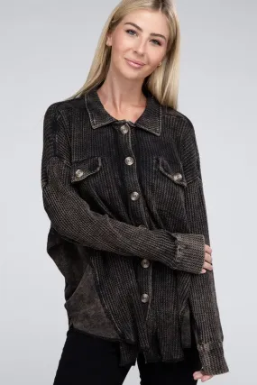 Acid Wash Oversized Cotton Waffle Shacket Acid Wash Oversized Cotton Waffle Shacket