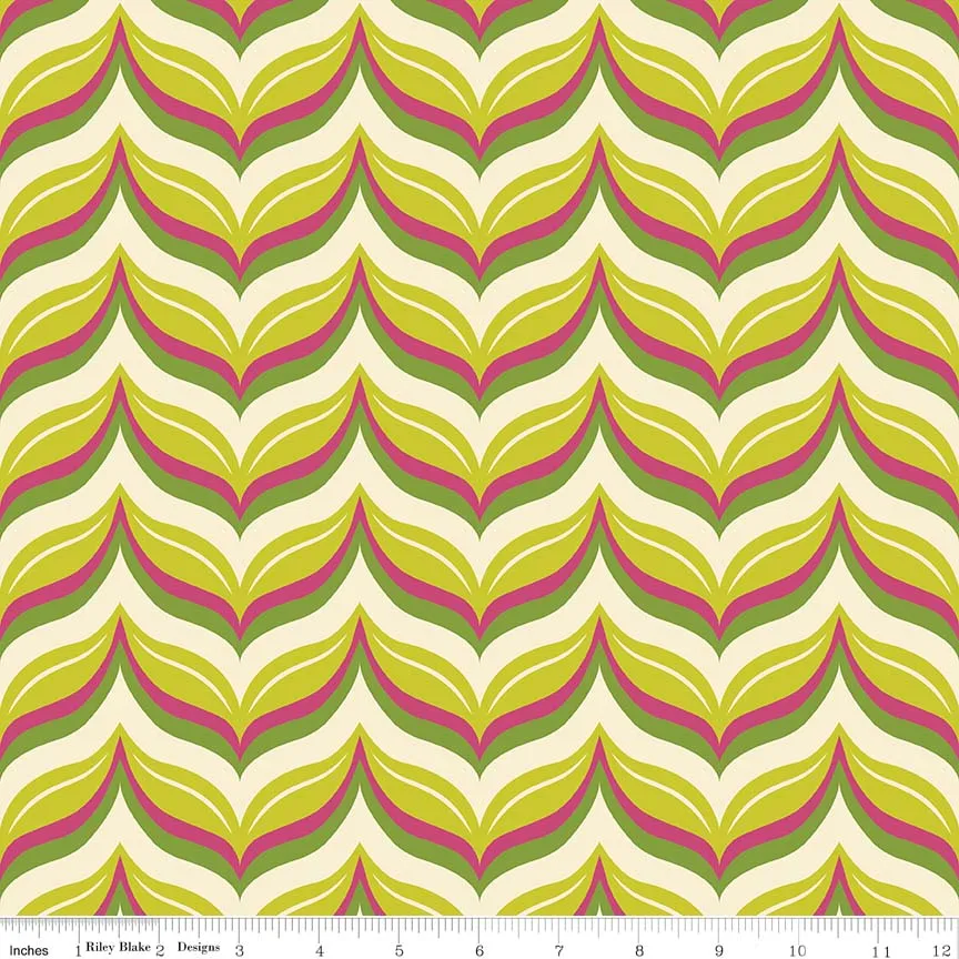 Acorn Valley Leafy Chevron Citron Cotton Lycra Knit Fabric by Riley Blake