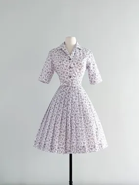 Adorable Early 1960's Violet Rose Printed Shirt Dress  / Sz S Adorable Early 1960's Violet Rose Printed Shirt Dress  / Sz S