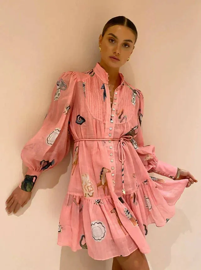 Alemais Cleo Smock Charming Mini Dress in Pink