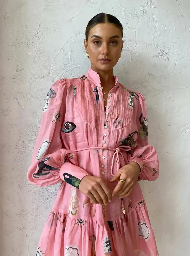 Alemais Cleo Smock Charming Mini Dress in Pink