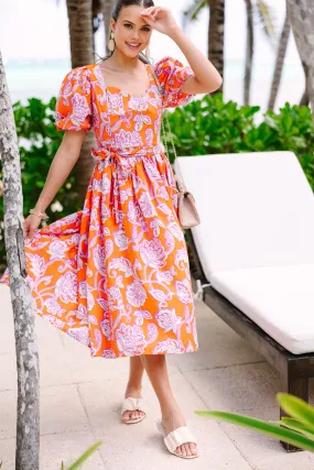 All For Love Orange Floral Midi Dress All For Love Orange Floral Midi Dress