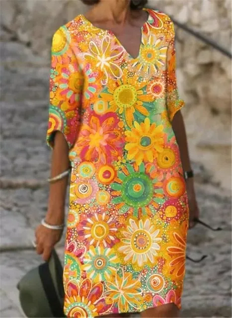 Amy Fashion - Casual Plus Size Dress Slimming V-neck Dress