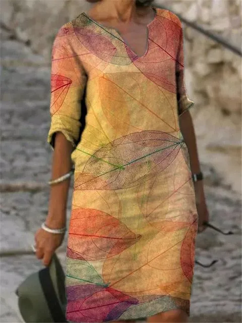 Amy Fashion - Casual Plus Size Dress Slimming V-neck Dress