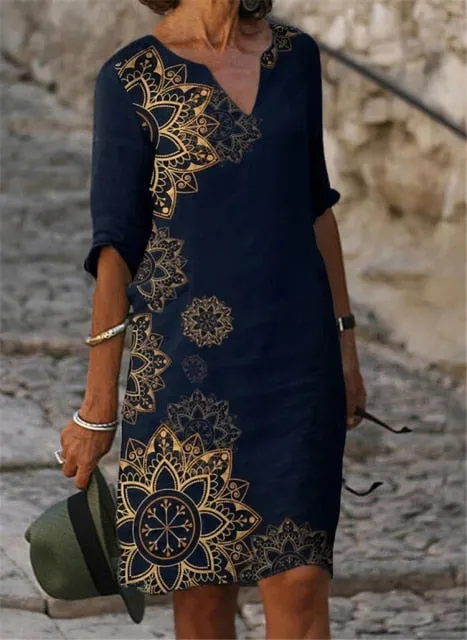 Amy Fashion - Casual Plus Size Dress Slimming V-neck Dress