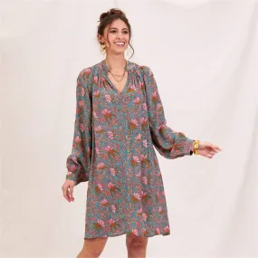 Aqua Pink Bohemian Floral Party Dress Aqua Pink Bohemian Floral Party Dress