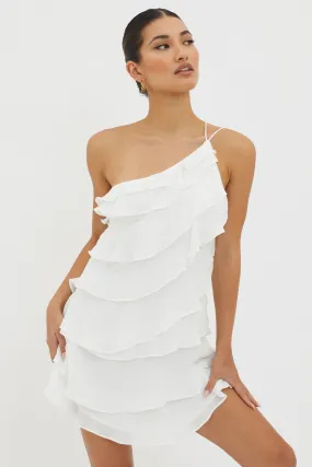 Arrabel Tiered Ruffle Mini Dress White Arrabel Tiered Ruffle Mini Dress White