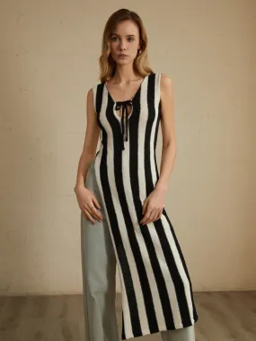 Asymmetric Tie-Front Graceful Split Striped Top Asymmetric Tie-Front Graceful Split Striped Top
