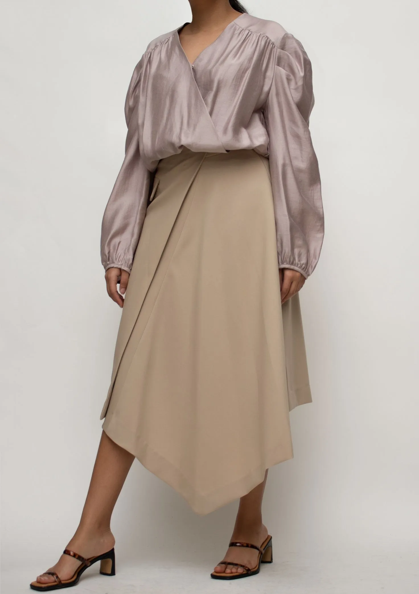 Asymmetrical Length Midi Skirt in Beige