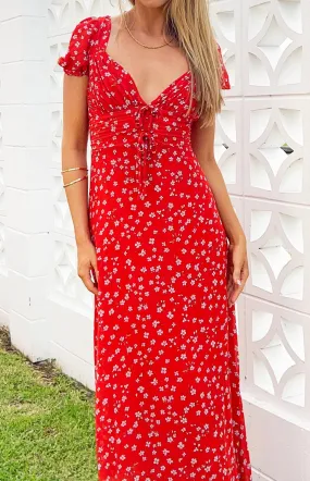 Ayla Red Floral Short Sleeve Maxi Dress Ayla Red Floral Short Sleeve Maxi Dress