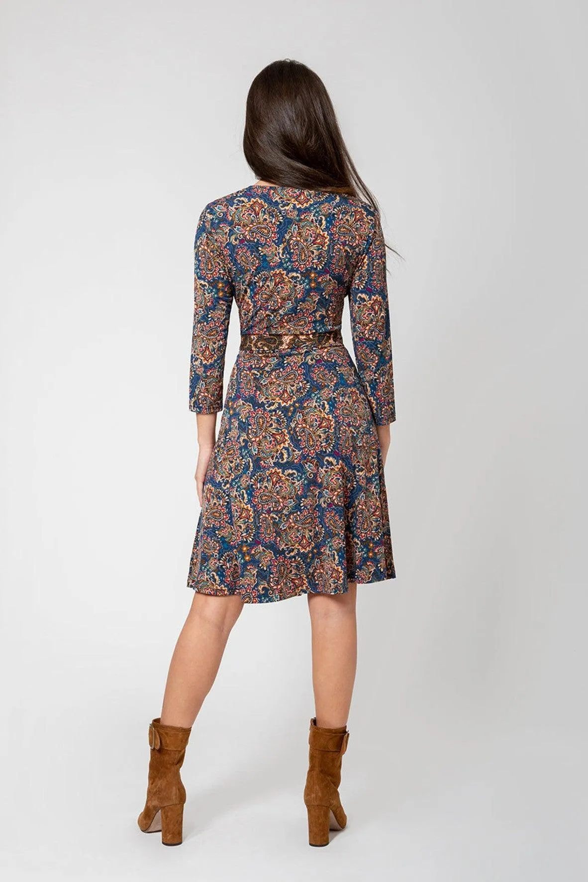 Banded Perfect Wrap Dress in Boho Paisley