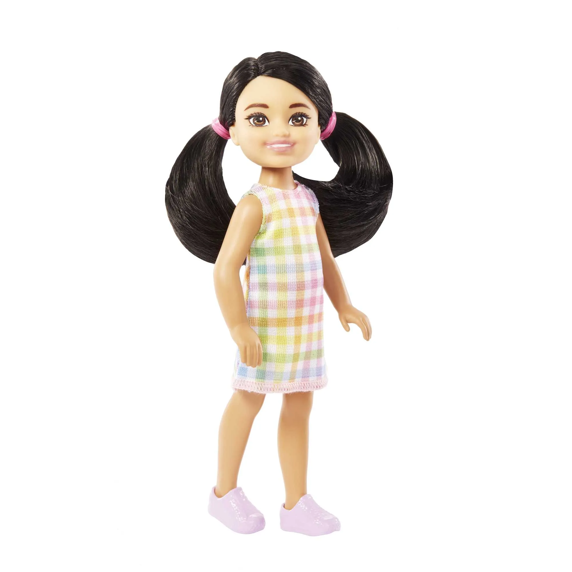 Barbie Chelsea Doll, Small Doll Wearing Removable Plaid Dress With Black Hair & Brown Eyes