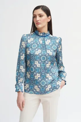 Bariloche Madrid Blue/White Tile Print Blouse Bariloche Madrid Blue/White Tile Print Blouse