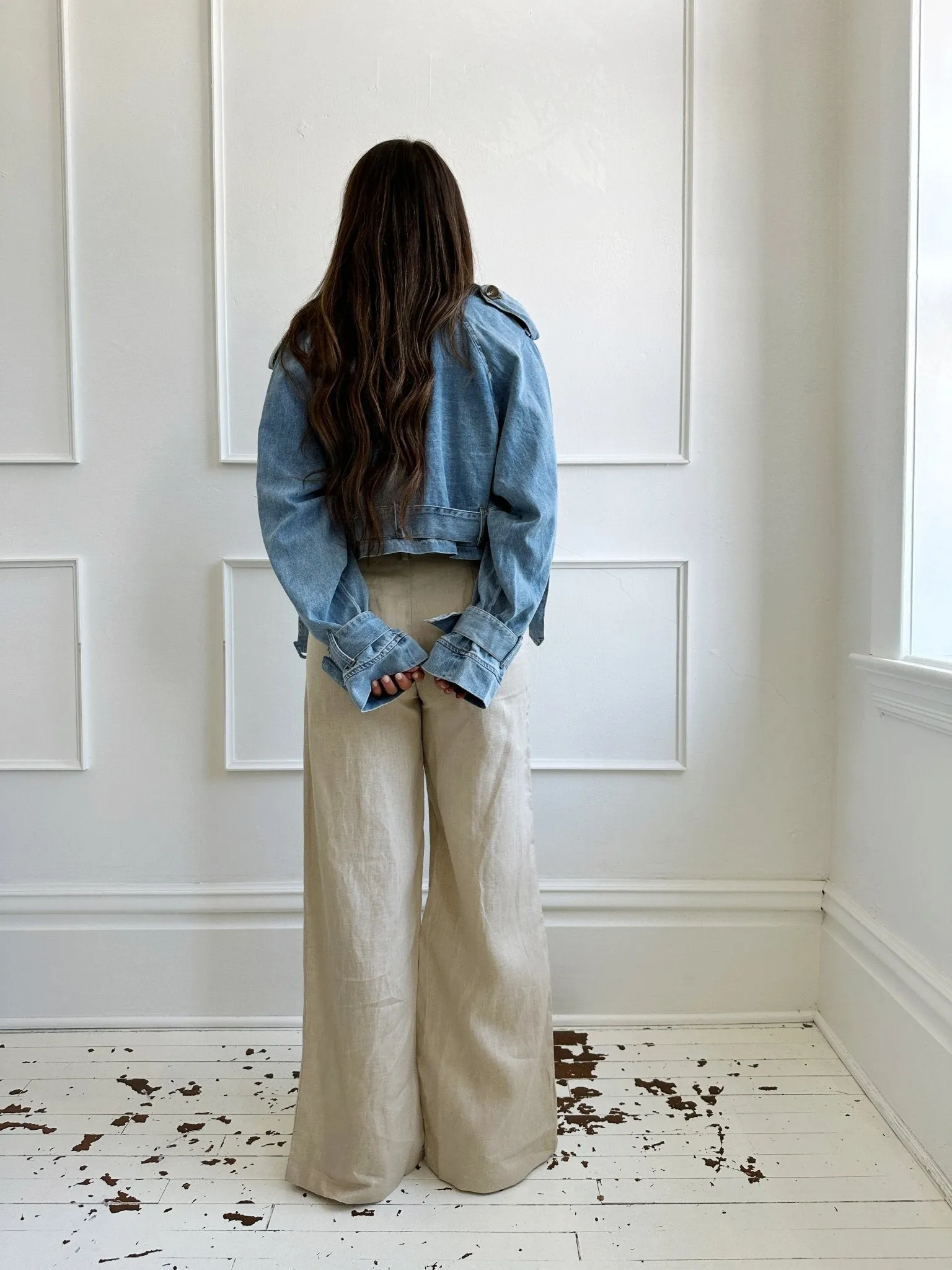 Belted Cropped Denim Jacket
