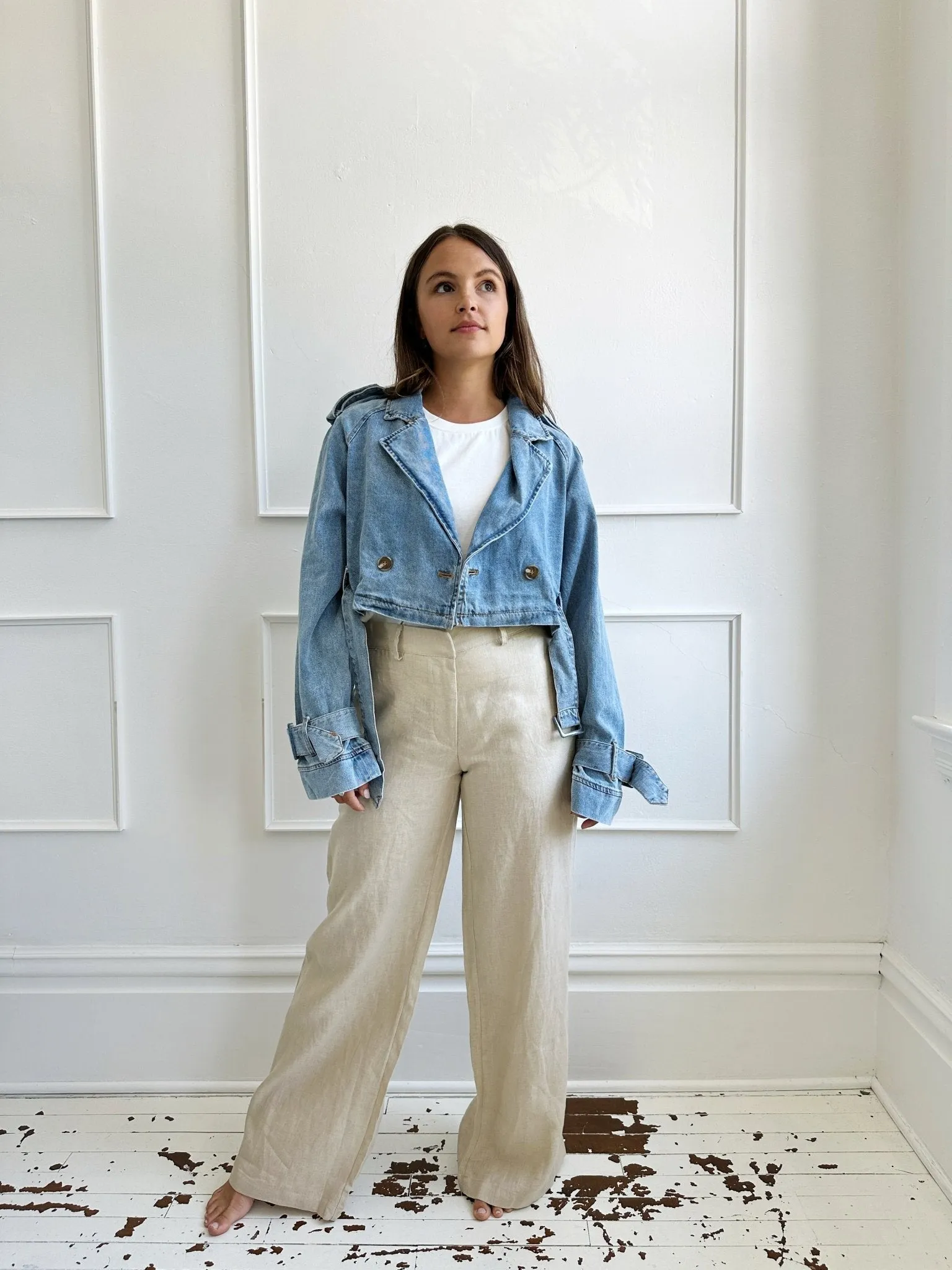 Belted Cropped Denim Jacket