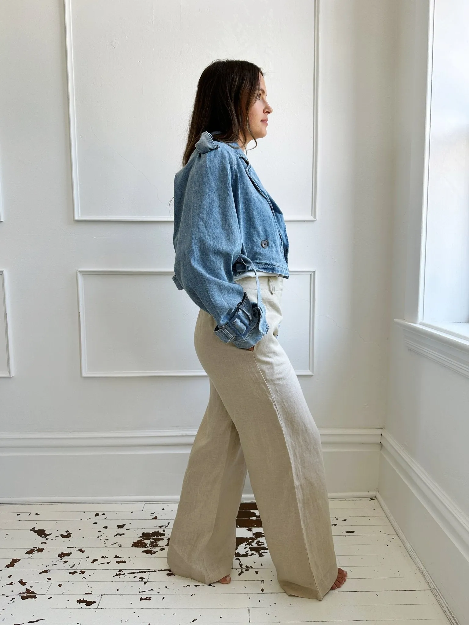 Belted Cropped Denim Jacket