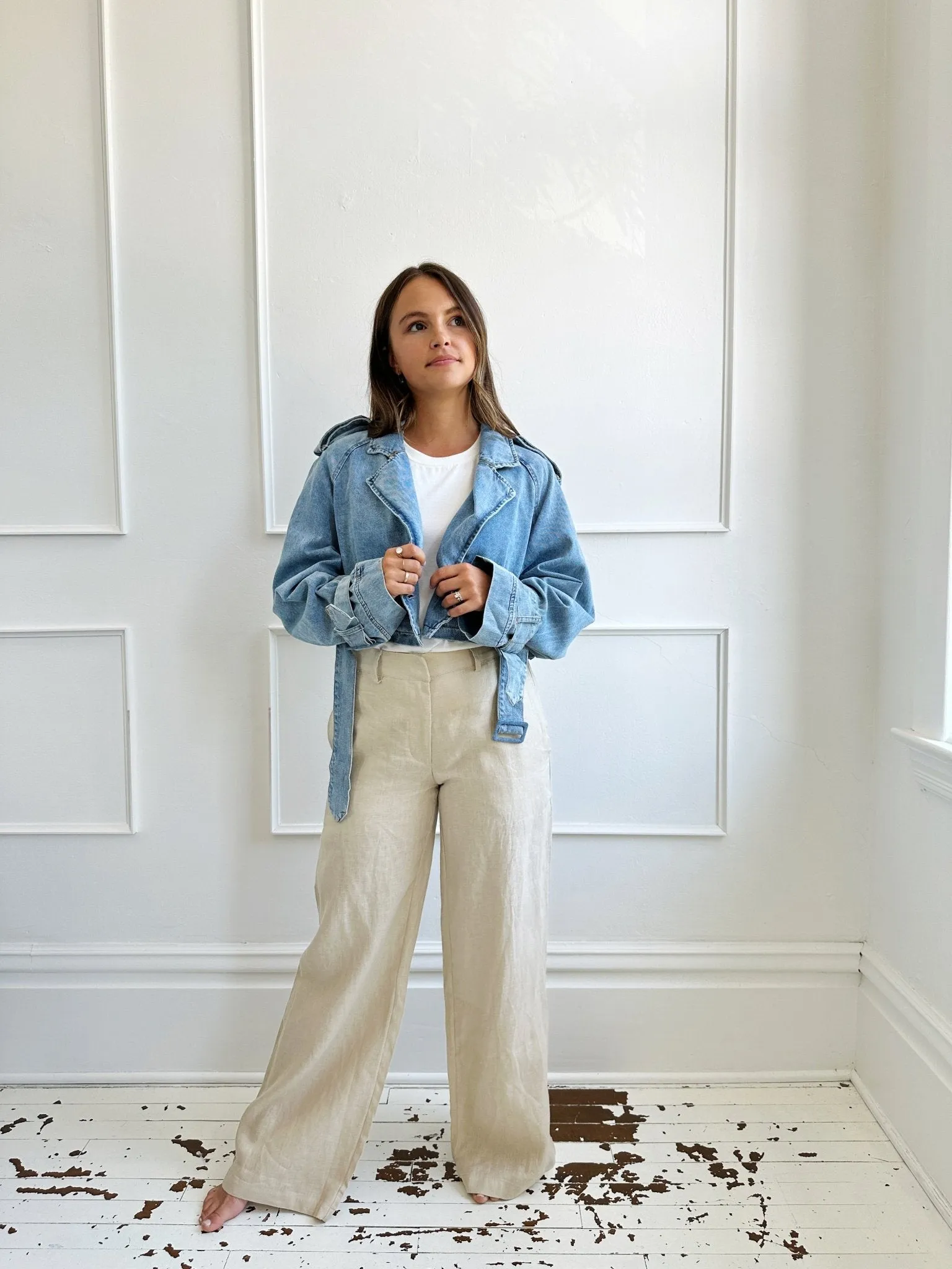 Belted Cropped Denim Jacket