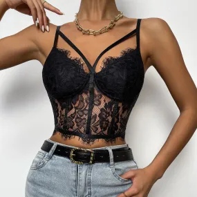 BerriesJam - 2024 Solid Color Lace Hollow-Out Sleeveless Camis BerriesJam - 2024 Solid Color Lace Hollow-Out Sleeveless Camis