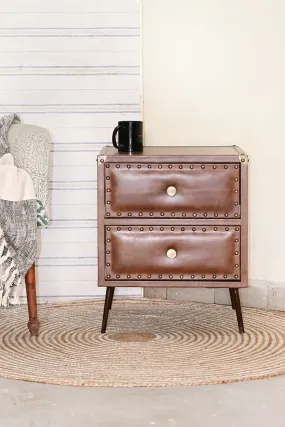 BIRMINGHAM - TWO DRAWER LEATHER SIDE TABLE BIRMINGHAM - TWO DRAWER LEATHER SIDE TABLE