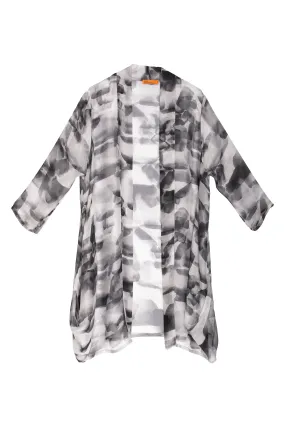 Black & White Side Drape Long Duster 3261 Black & White Side Drape Long Duster 3261