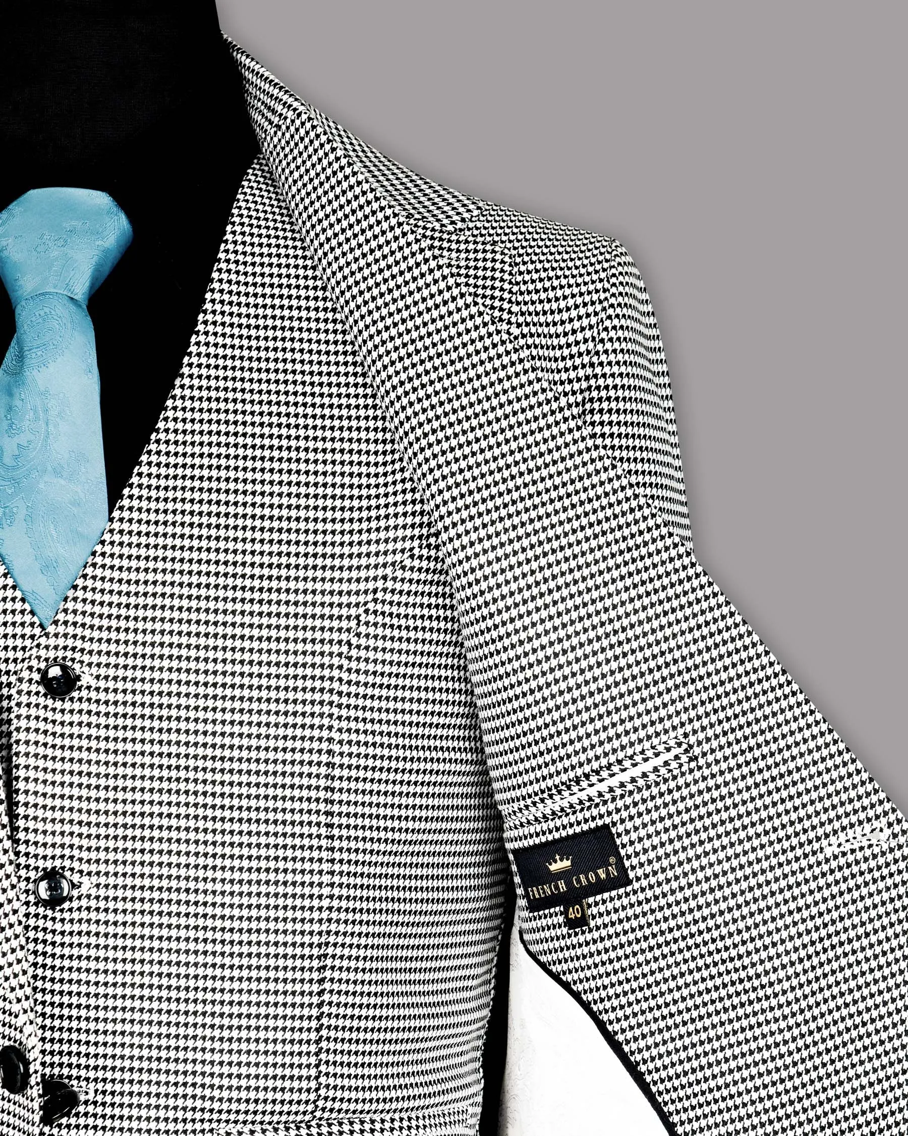 Black and White Houndstooth Wool Rich Blazer