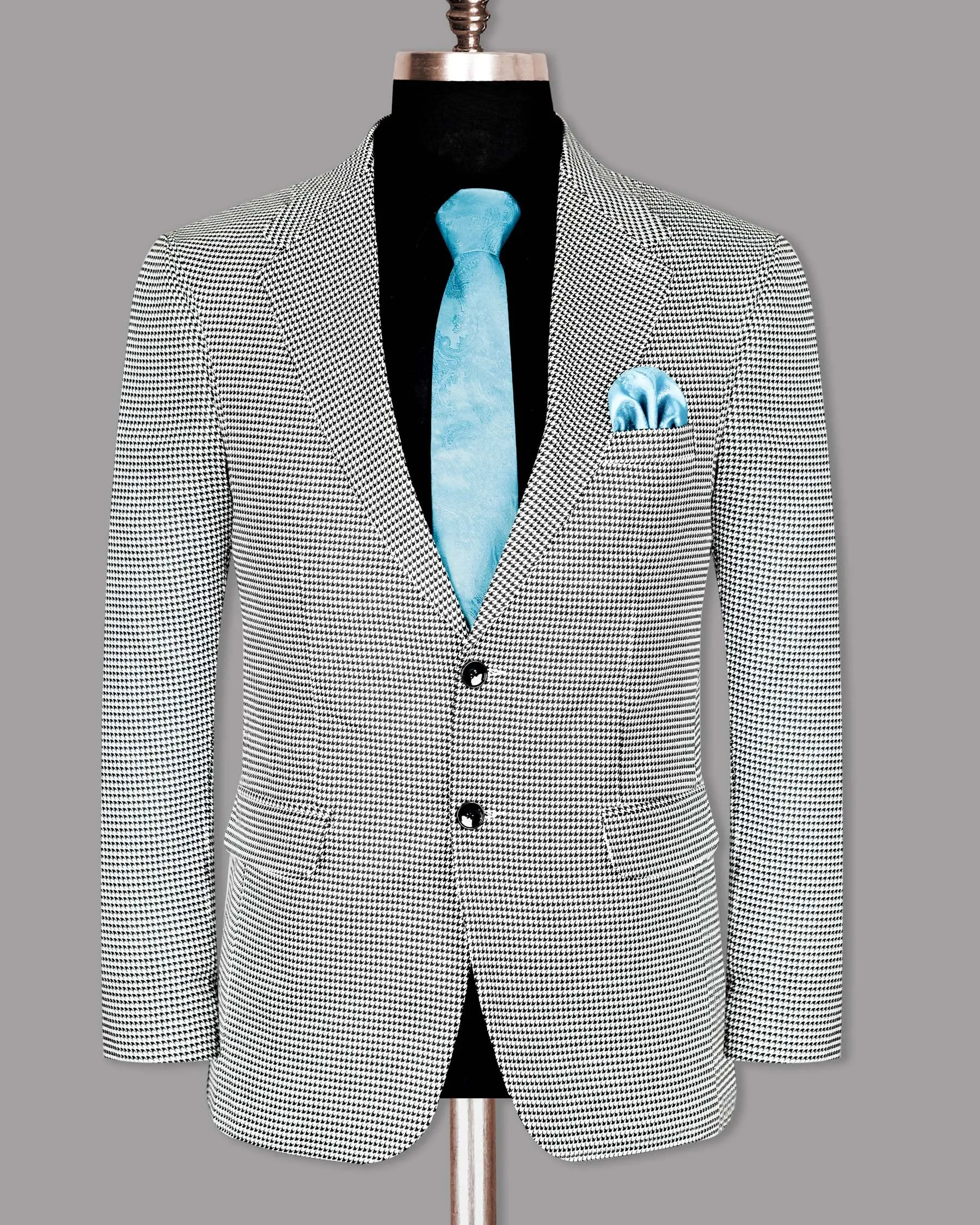 Black and White Houndstooth Wool Rich Blazer