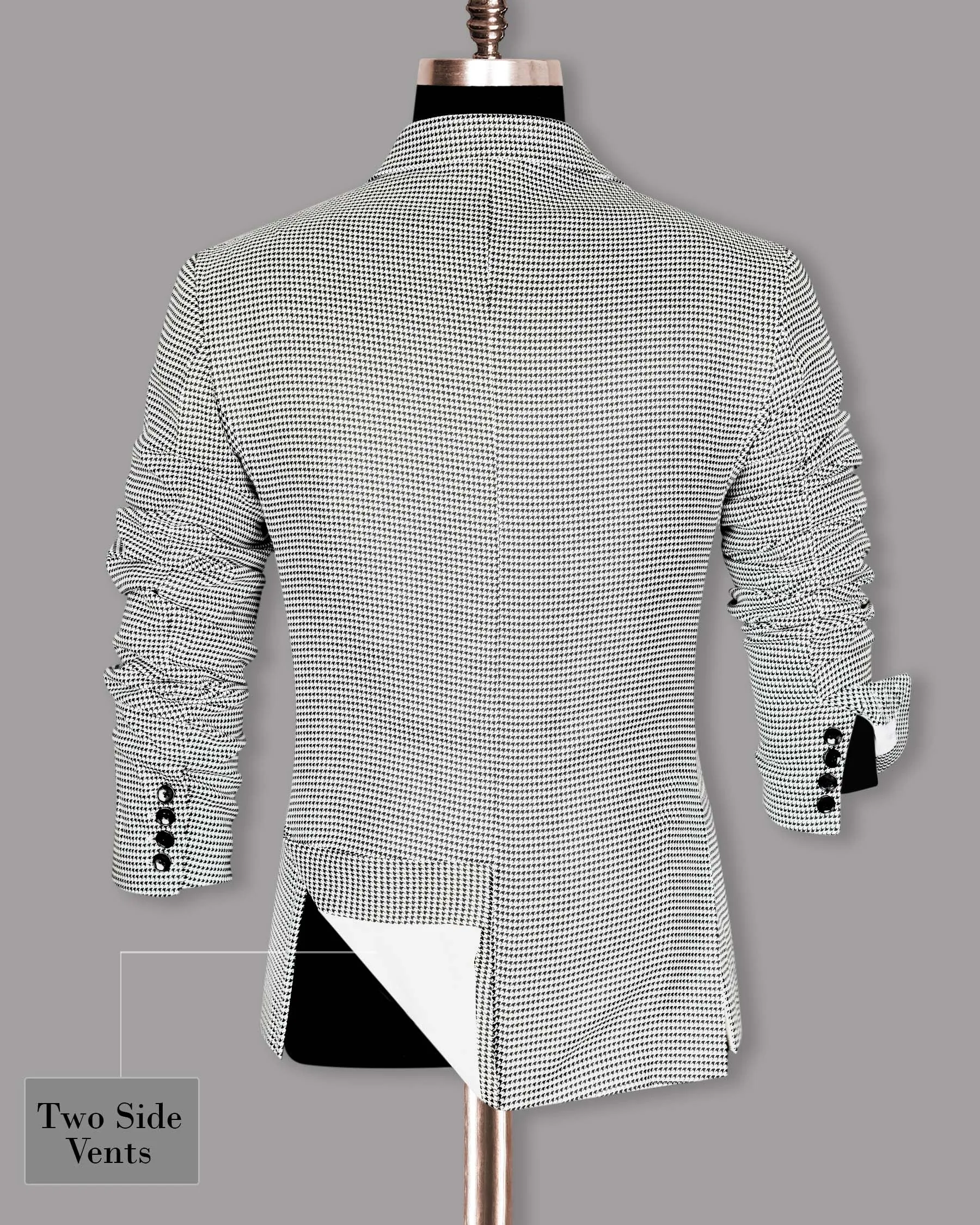 Black and White Houndstooth Wool Rich Blazer
