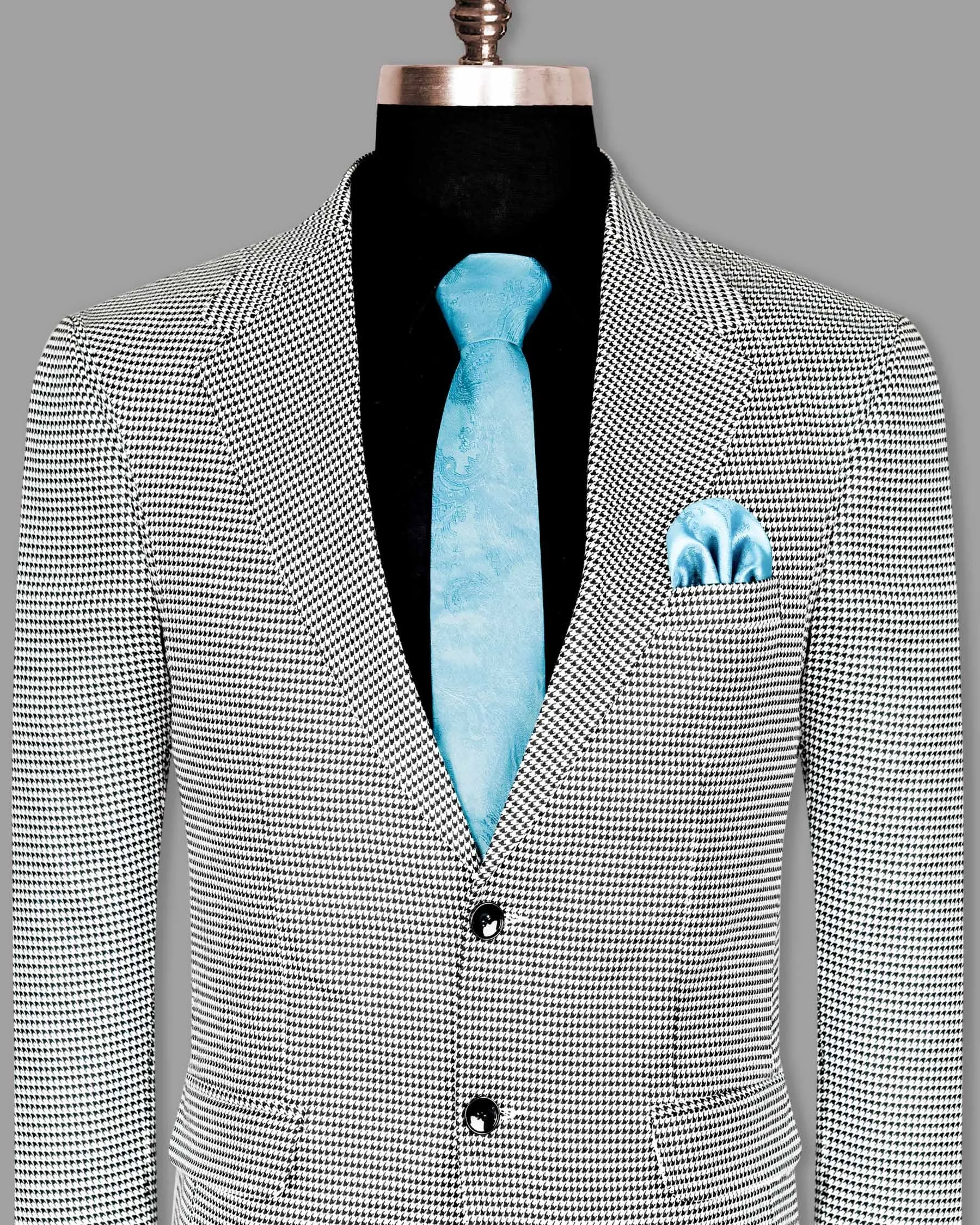 Black and White Houndstooth Wool Rich Blazer