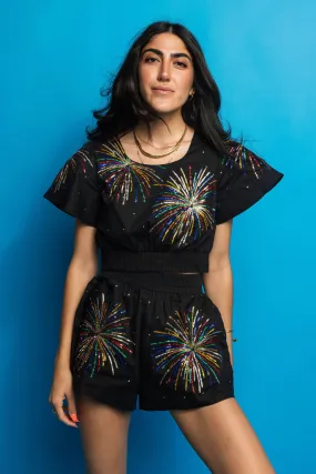 Black Firework Short Sleeve Top