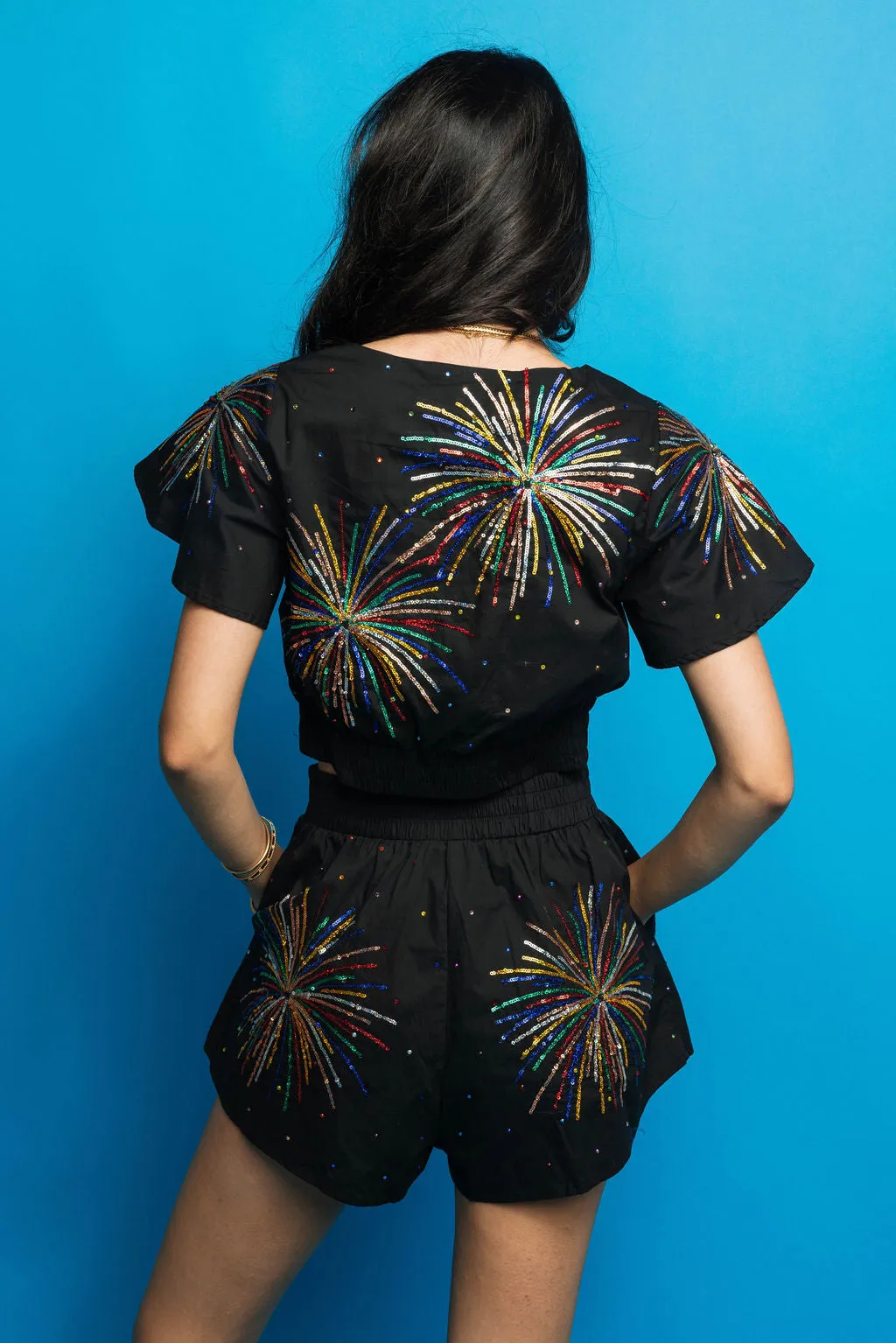 Black Firework Short Sleeve Top