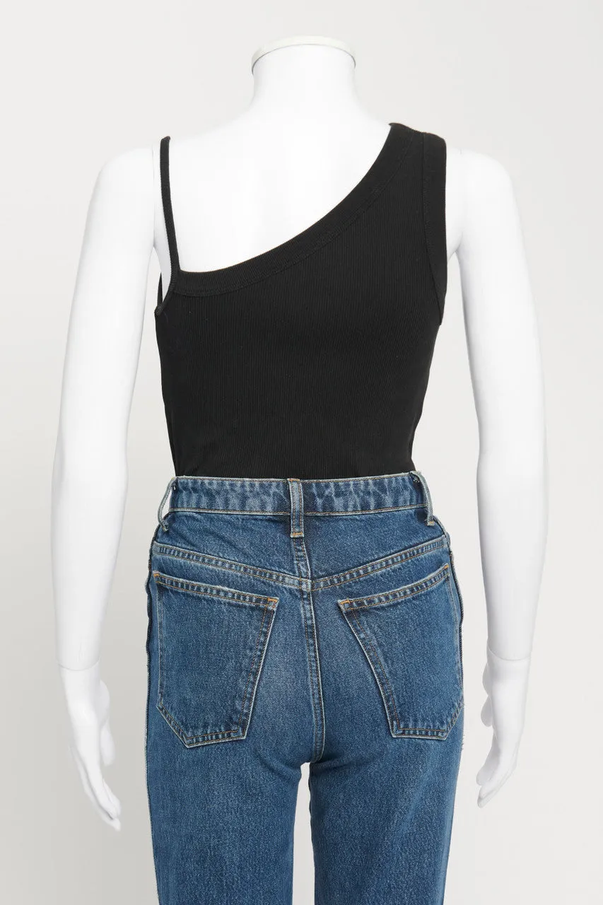 Black One Shoulder Ribbed Top